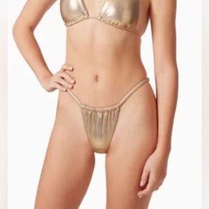 GOOD AMERICAN Metallic Gold Foil String Bikini Bottom XS Brazilian Cheeky New